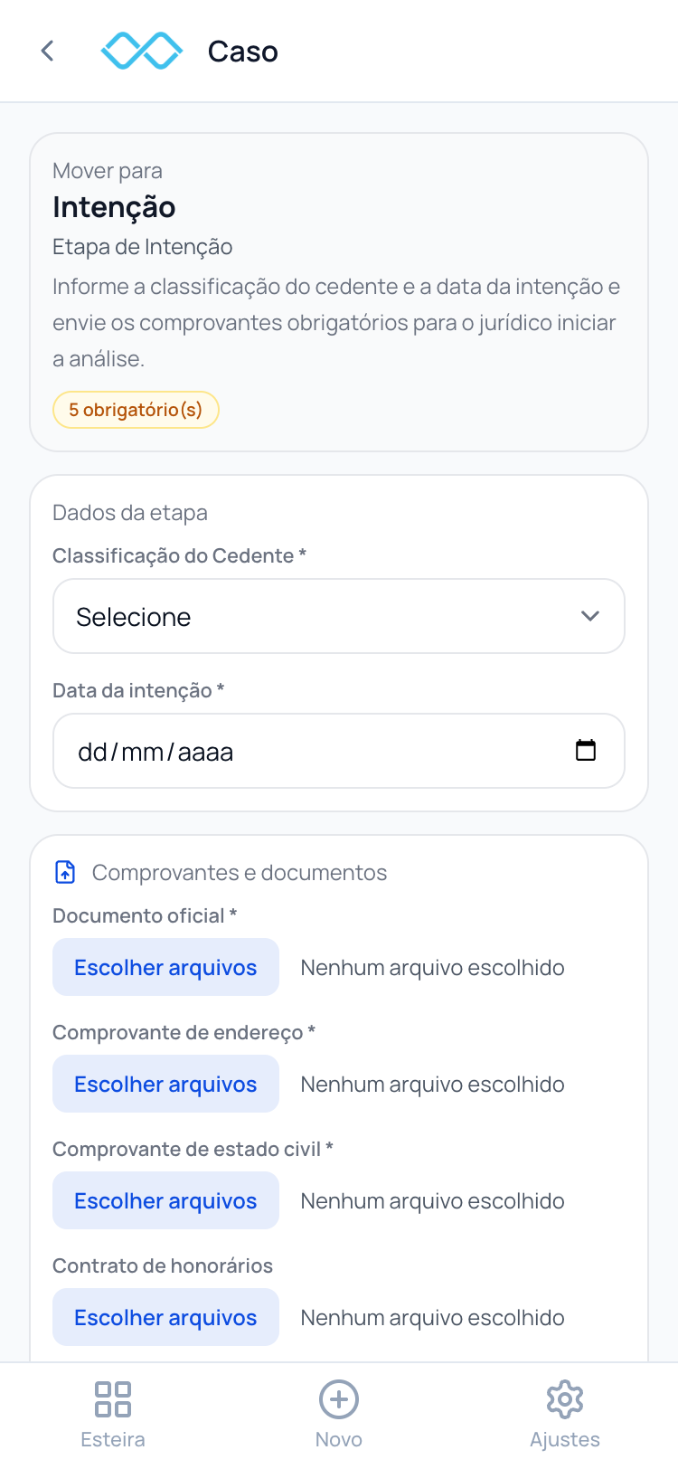 Tela do Lummen Broker para mover etapa com checklist de documentos